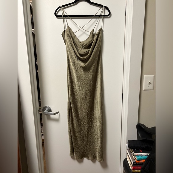 TOPSHOP Satin Slip Dress Green - Picture 4 of 6